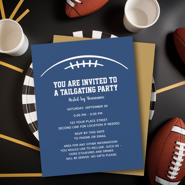 Football Tailgating Party - blue gold Invitation (Tailgating Party Invitation)