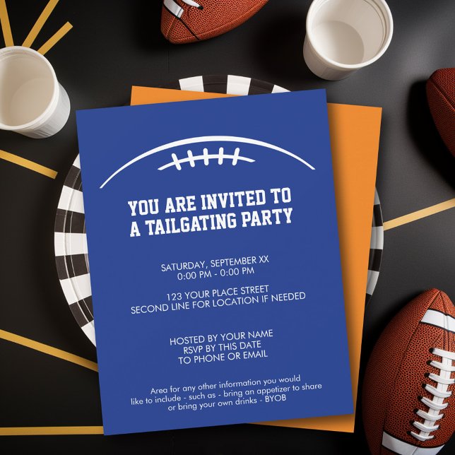 Football Tailgating Party - blue orange Invitation (Tailgating Party Invitation)