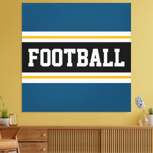 FOOTBALL Teal Blue Black White Yellow Stripes Canvas Print