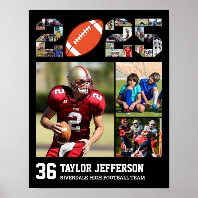 Football Team Senior Class of 2025 Sports Collage Poster (Front)