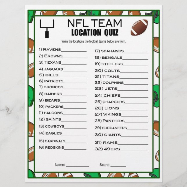 Football Team Trivia Football Party Game For Kids  Custom Letterhead (Front)