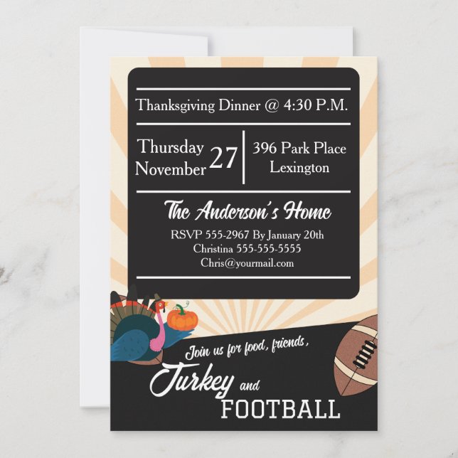 Football Thanksgiving Dinner Turkey Party Invitation (Front)