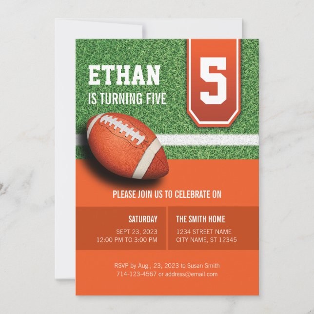 Football Theme Birthday Invitation for Boys (Front)