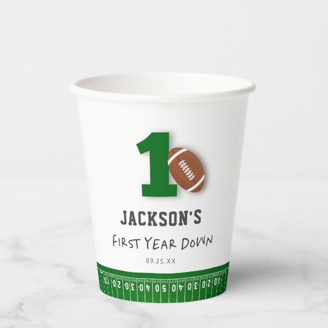 Football Theme First Year Down Birthday Favour Paper Cups (Front)
