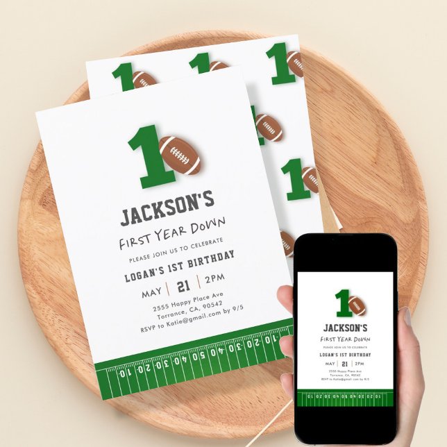 Football Theme First Year Down Birthday Invitation (Creator Uploaded)
