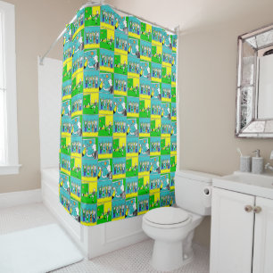 Football Theme. Footballers and Cheering Fans Shower Curtain