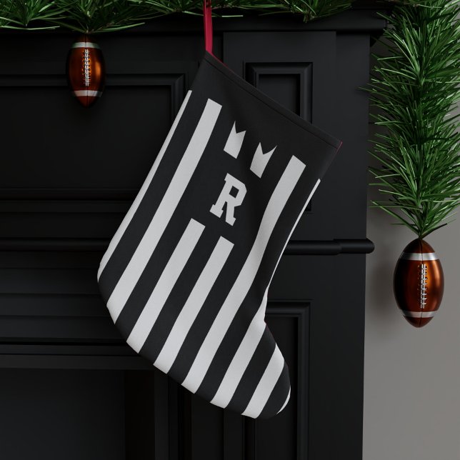 Football Theme Referee Striped Small Christmas Stocking (Suitable for dads that like fair play at christmas time)