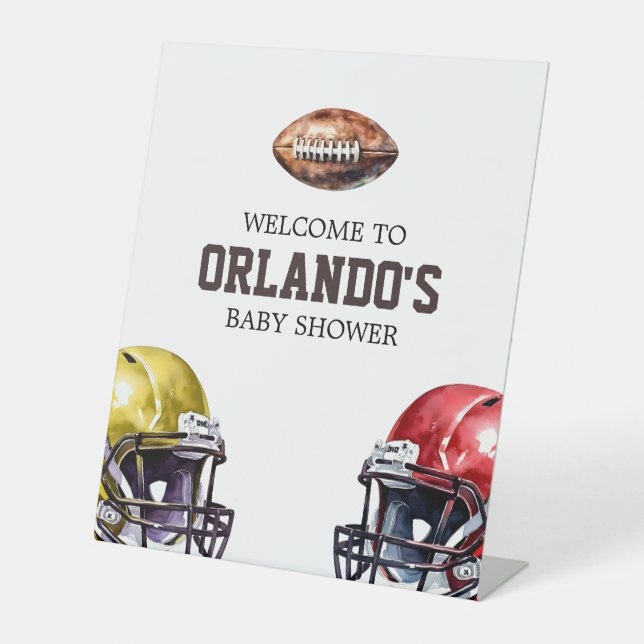 Football-Themed Baby Shower Pedestal Sign (Front)
