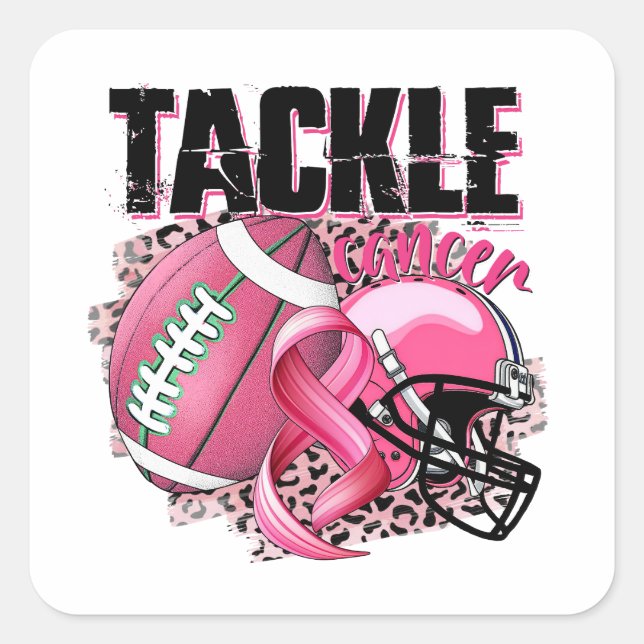 Football-themed Breast Cancer Awareness Square Sticker (Front)