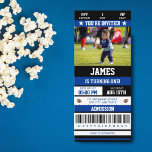 Football Ticket 1st Birthday Party Photo Invitation<br><div class="desc">Get ready for the ultimate first birthday celebration with our Football Ticket-style birthday party invitations! Designed to look like a real football ticket, these invitations are perfect for the young sports fan in your life. The front features a photo of the birthday child, making this invitation extra special and personalised....</div>