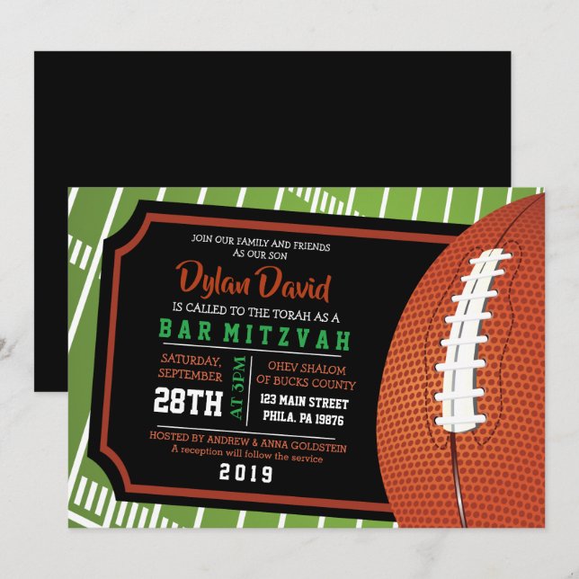 FOOTBALL TICKET Bar Bat Mitzvah Invitation (Front/Back)
