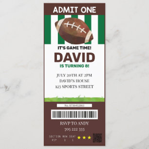 Football Ticket Birthday Boy Sports Creative Invitation