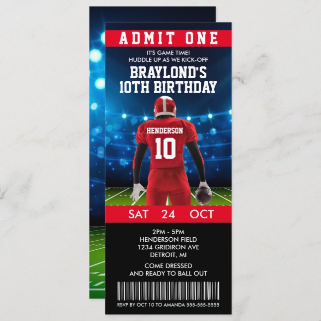 Football Ticket Birthday Invitation (Front/Back)