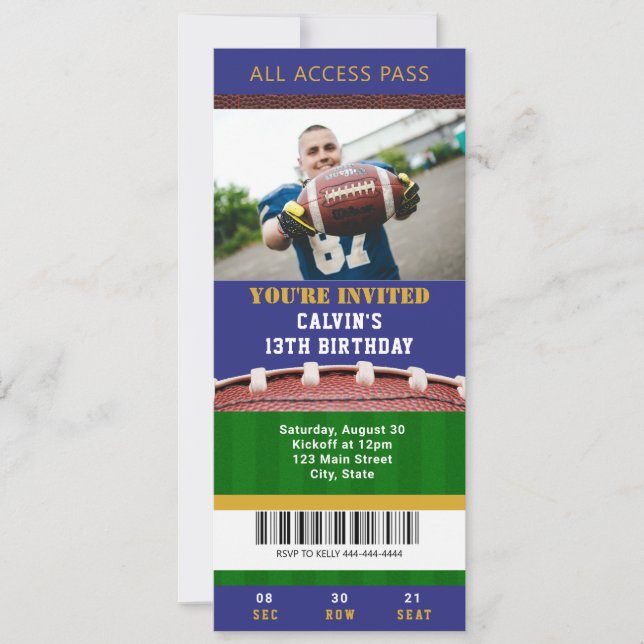 Football Ticket Birthday Invitation (Front)