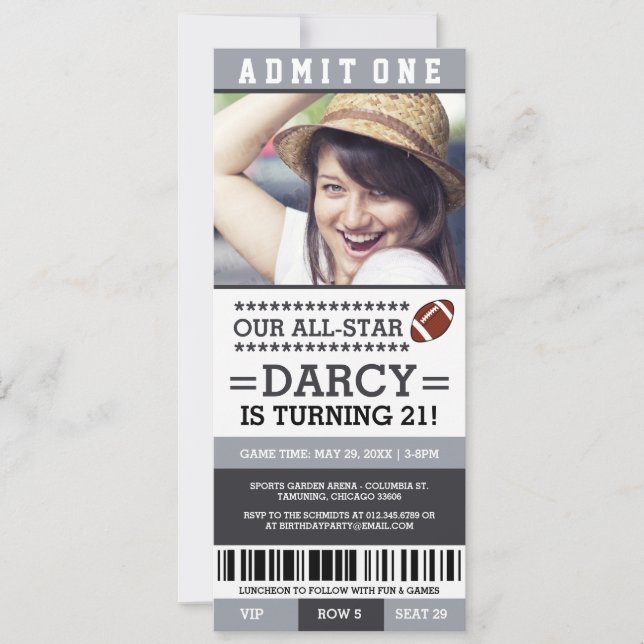 Football Ticket Birthday Invites (Front)