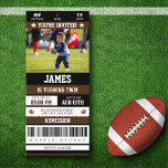 Football Ticket Birthday Party Photo Invitation<br><div class="desc">Get ready for the ultimate birthday celebration with our Football Ticket-style birthday party invitations! Designed to look like a real football ticket, these invitations are perfect for the young sports fan in your life. The front features a photo of the birthday child, making this invitation extra special and personalised. The...</div>