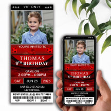 Football Ticket Birthday Party Photo Invitation