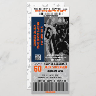 Football Ticket Blue & Orange Celebration Party Invitation