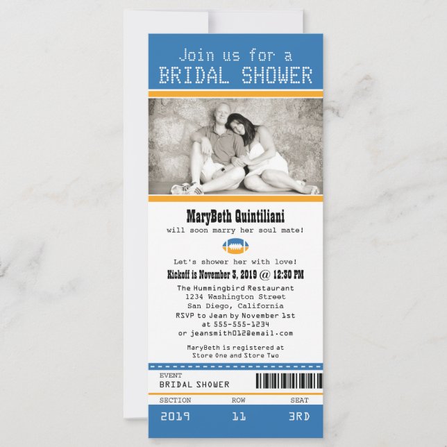 Football Ticket Bridal Shower Invitation (Front)