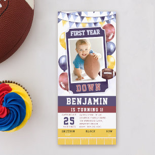 Football Ticket Bright Boy 1st Birthday Invitation