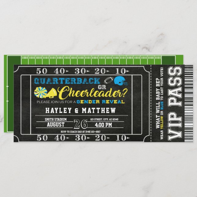 Football Ticket Quarterback or Cheerleader Baby Invitation (Front/Back)