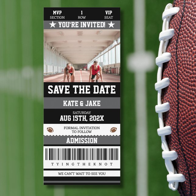 Football Ticket Sport Unique Photo Save The Date Invitation (Unique Photo Save the Date Football Ticket)