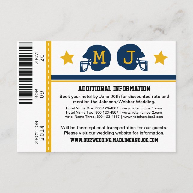 Football Ticket Wedding Information Enclosure Card (Front)