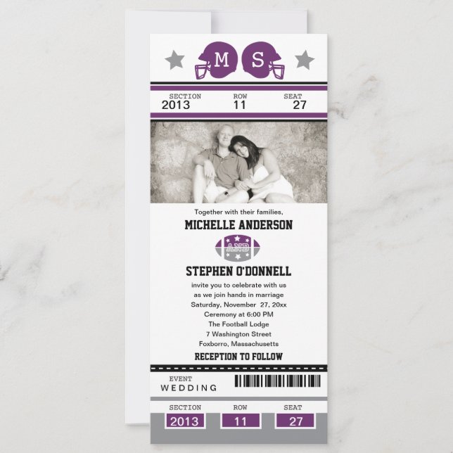 Football Ticket Wedding Invitation (Front)