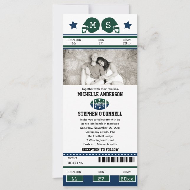 Football Ticket Wedding Invitation (Front)