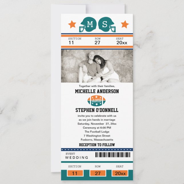 Football Ticket Wedding Invitation (Front)