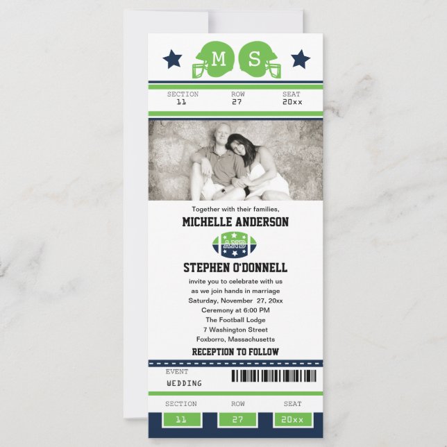 Football Ticket Wedding Invitation (Front)