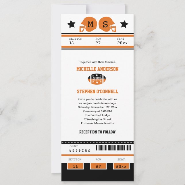 Football Ticket Wedding Invitation (Front)