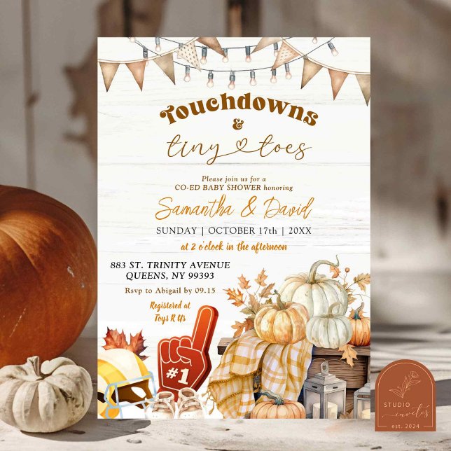 Football Touchdown and Tiny Toes Co-Ed Baby Shower Invitation (Creator Uploaded)