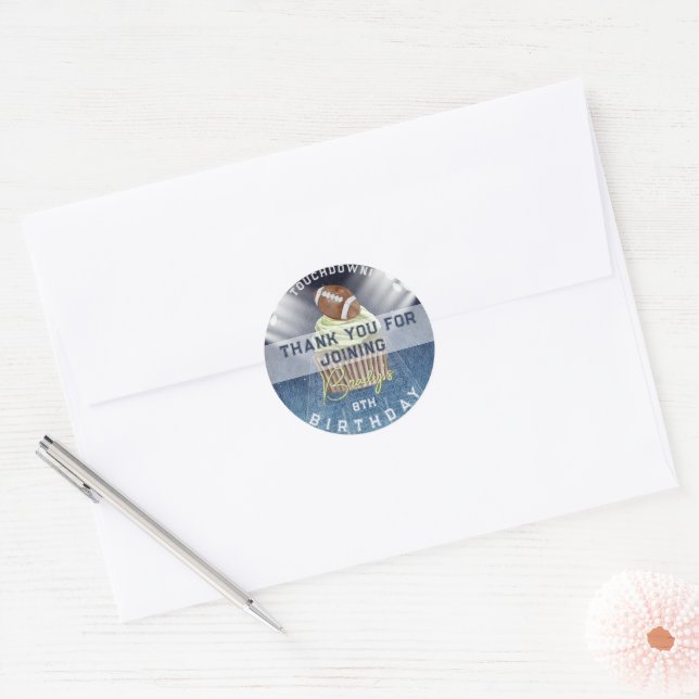 Football Touchdown Birthday Party Thank You  Classic Round Sticker (Envelope)