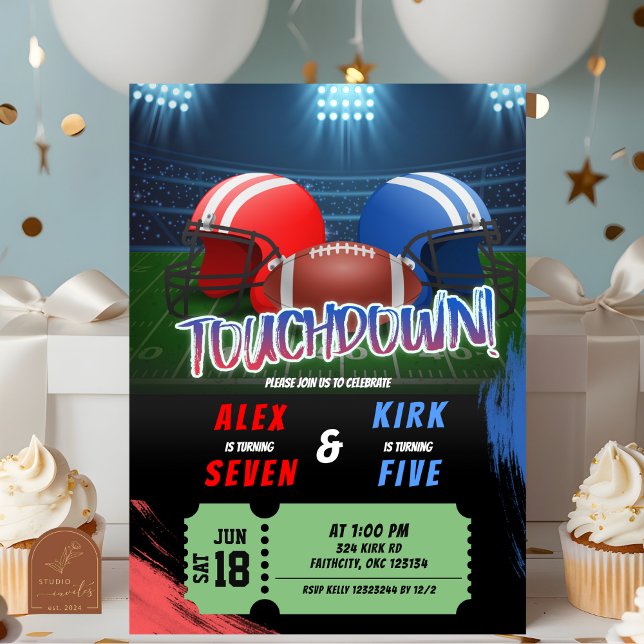 Football Touchdown Game Time Joint Birthday Invitation (Creator Uploaded)