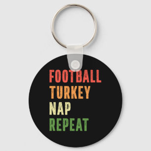 Football Turkey Nap Repeat Funny Thanksgiving Key Ring