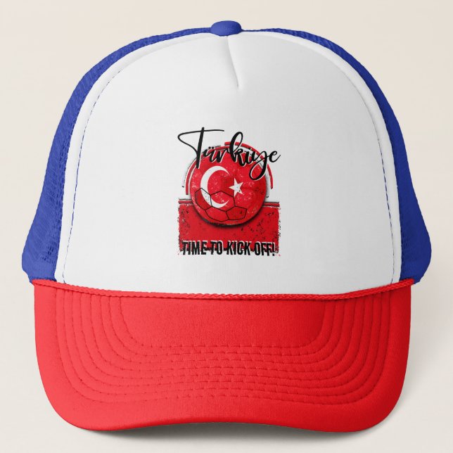 Football Türkiye Flag, Vintage Soccer Ball Trucker Hat (Front)