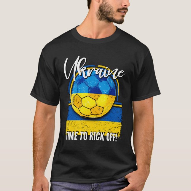 Football Ukraine Flag, Retro Soccer Sport T-Shirt (Front)