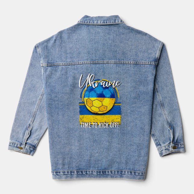 Football Ukraine Flag, Retro Vintage Soccer  Denim Jacket (Back)
