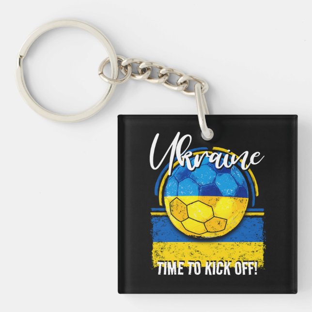 Football Ukraine Flag, Ukrainian Soccer Ball Key Ring (Front)