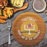 Football Upright Game Day Paper Plate<br><div class="desc">American football personalised paper plates feature a football through the uprights on brown to gold stripes. See MATCHING invitations and more in our collection.</div>