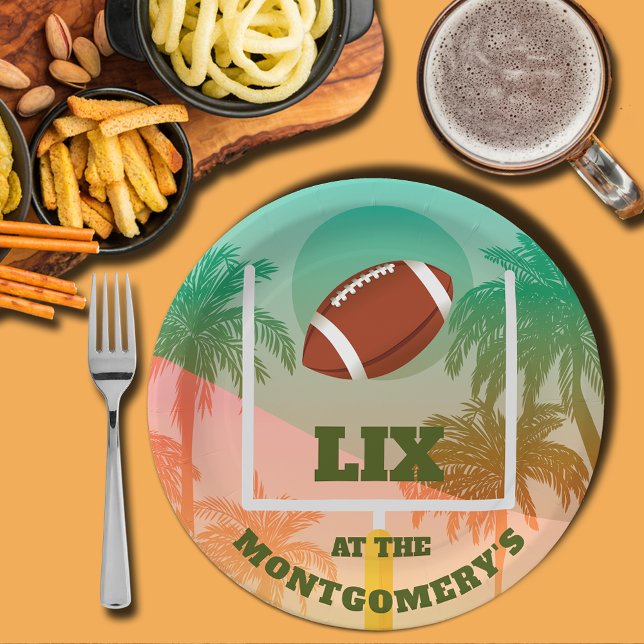 Football Uprights Party Paper Plate (Palm trees and football through the uprights paper plates)