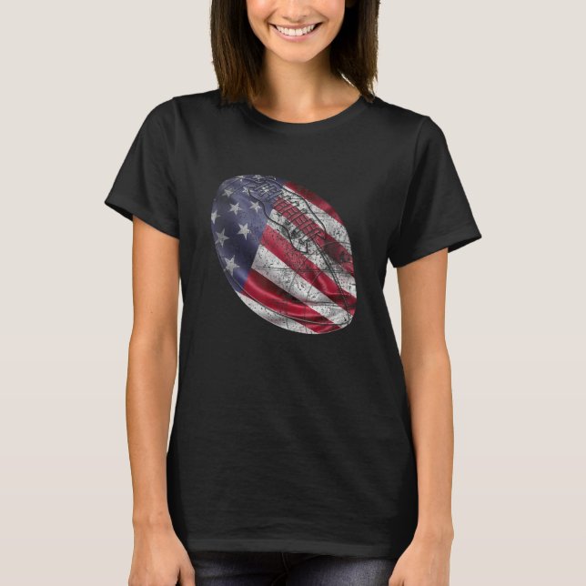 Football Us Flag Distress Fan Sport July 4th Ameri T-Shirt (Front)