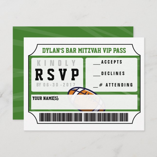 Football VIP REPLY CARD Bar Bat Mitzvah Invitation (Front/Back)