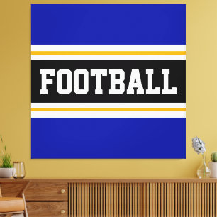 FOOTBALL Vivid Blue Black White Yellow Stripes Canvas Print