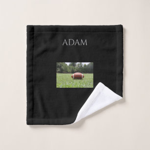 Football wash cloth with personalised name.