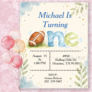 Football Watercolor First Birthday Invitation