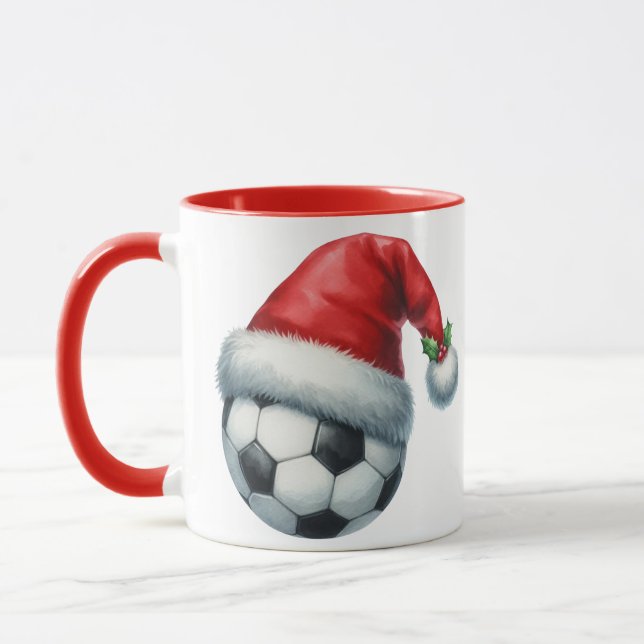 Football wearing a Santa Hat Mug (Left)