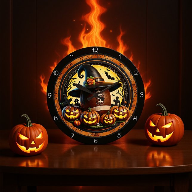 Football Witch Hat Halloween  Large Clock (Creator Uploaded)