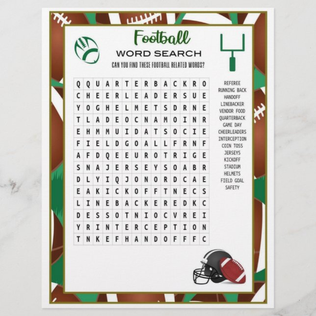 Football Word Search Football Party Game For Kids Custom Letterhead (Front)